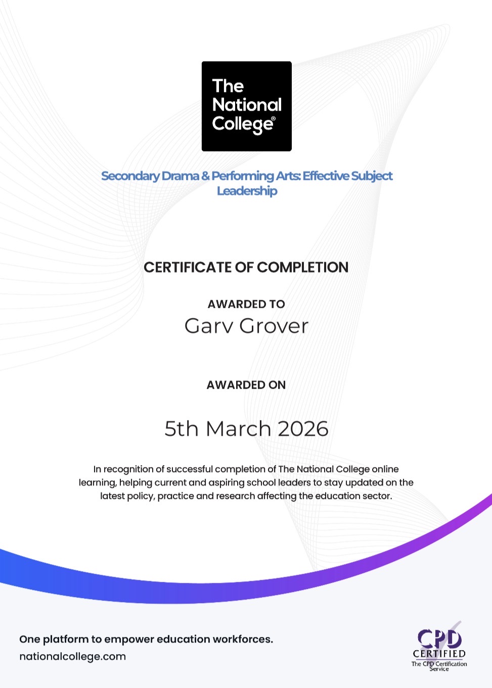 Subject Leadership Certificate