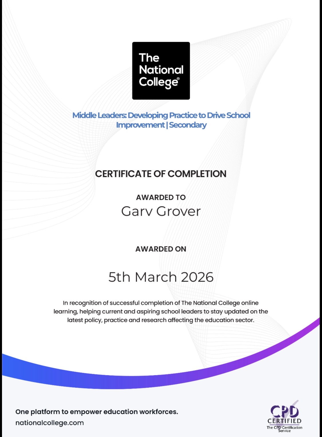 Middle Leaders Certificate
