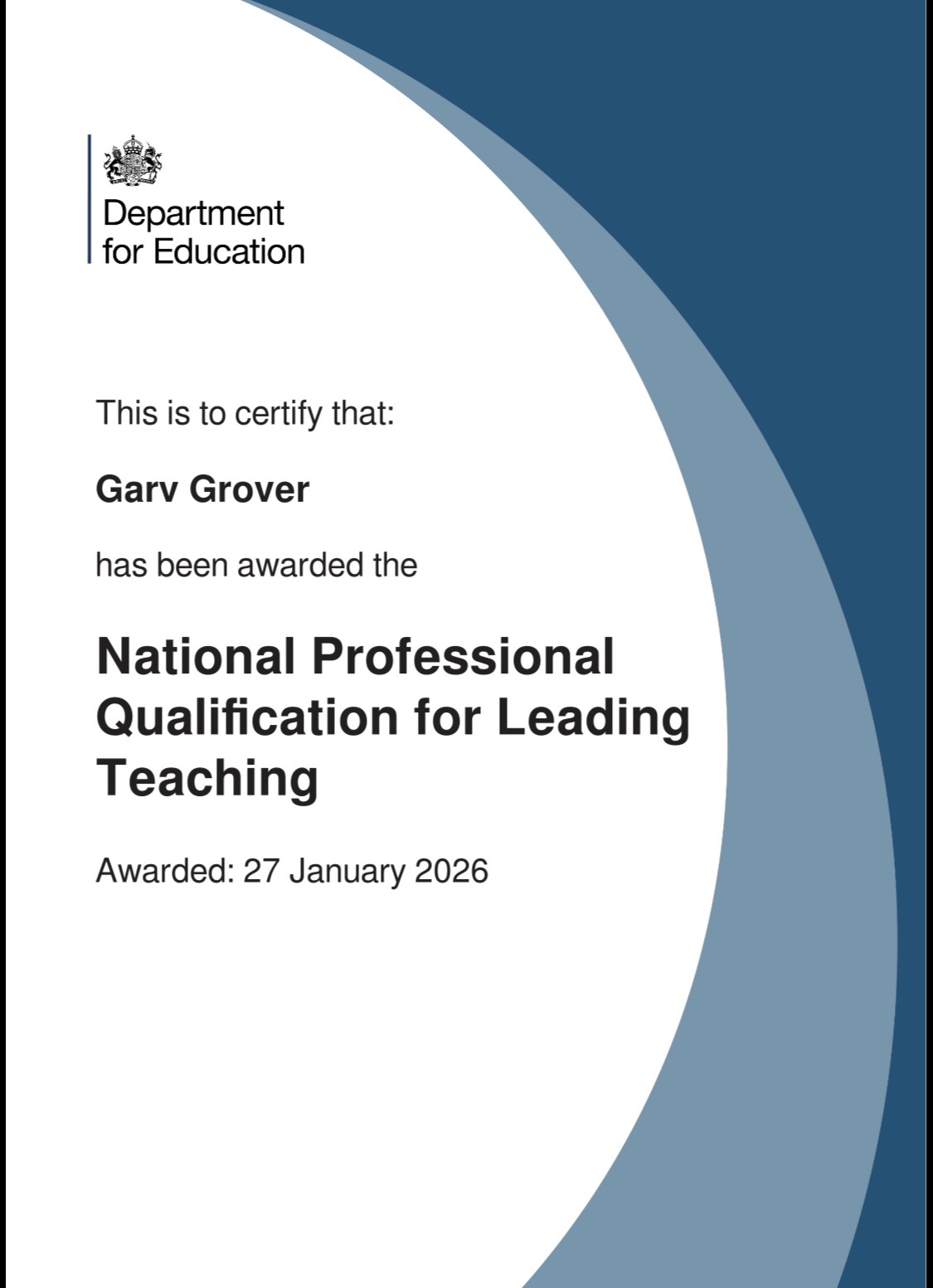 NPQLT Certificate