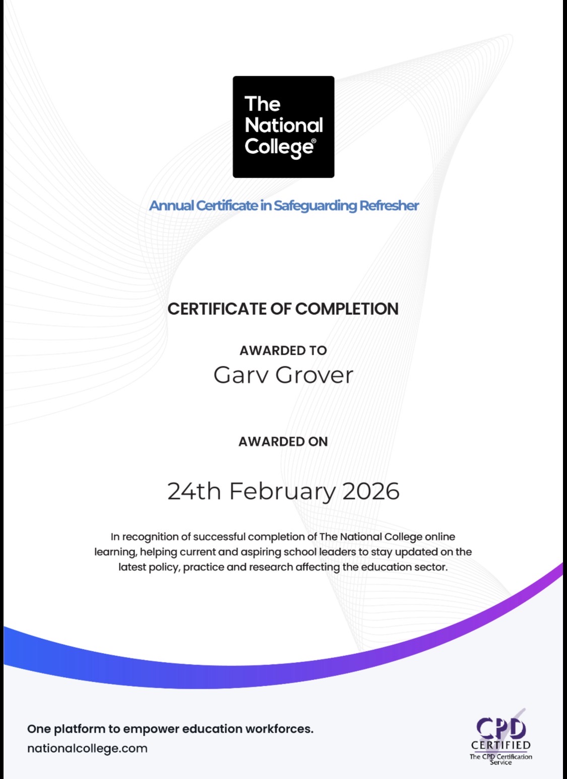 Safeguarding Certificate